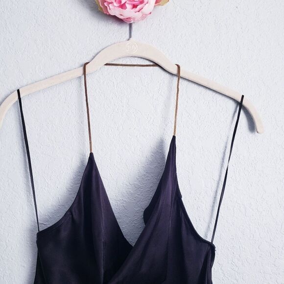 WAYF Black Satin Front Drape Chain Halter Cami - Picture 2 of 7